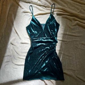 Green Velvet Bodycon Wrap Mini Dress